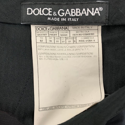 DOLCE & GABBANA Size 42 Black Contrast Stitch Wool Peak Lapel 3 Piece Suit
