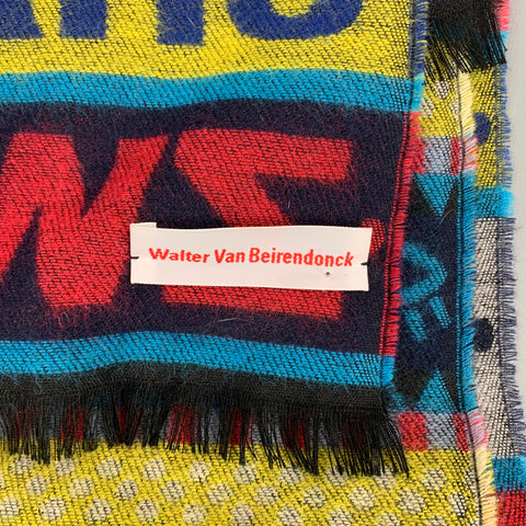 WALTER VAN BEIRENDONCK Multi-Color Print Wool Fringe Scarf