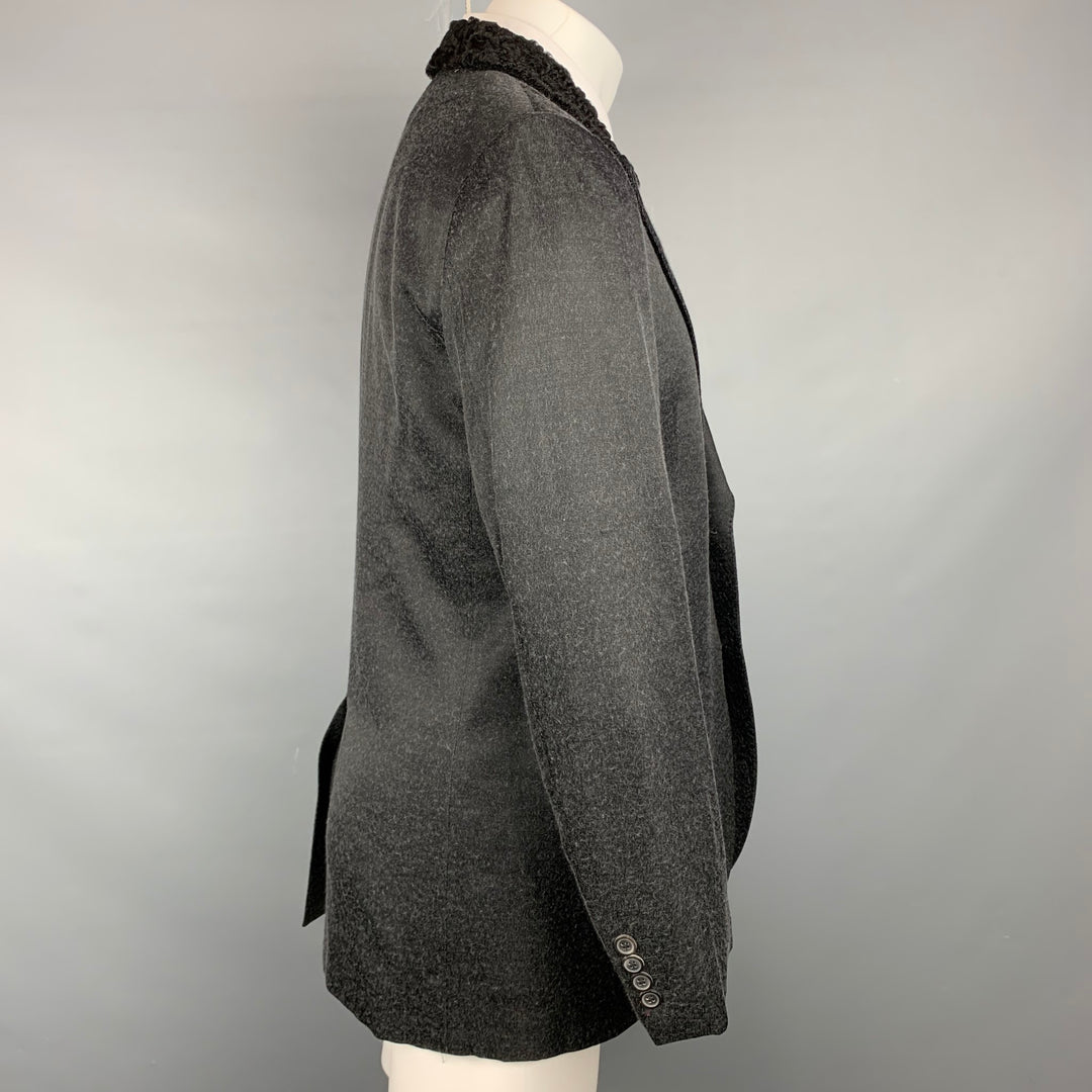 GIVENCHY Talla 42 Abrigo deportivo con solapa de pico de lana jaspeada / alpaca color carbón y negro