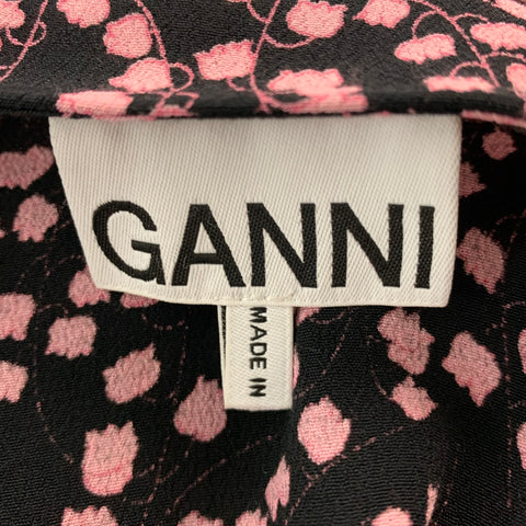 GANNI Size S Black Pink Viscose Floral Wrap Casual Top