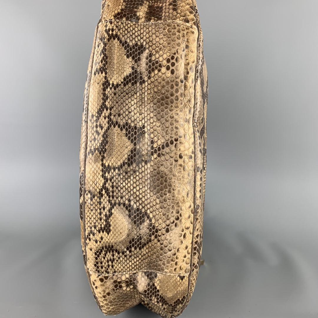 CHRISTIAN LOUBOUTIN Sac à main à bandoulière en peau de serpent beige avec boucle Hobo