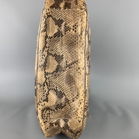 CHRISTIAN LOUBOUTIN Beige Snake Skin Hobo Buckle Shoulder Handbag