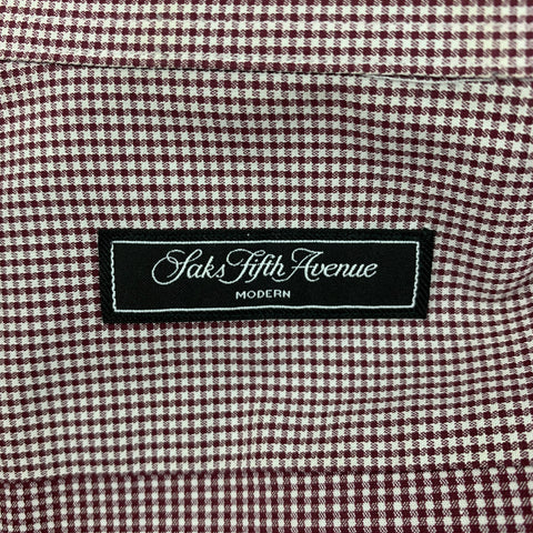 SAKS FIFTH AVENUE Size M Burgundy White Houndstooth Long Sleeve Shirt