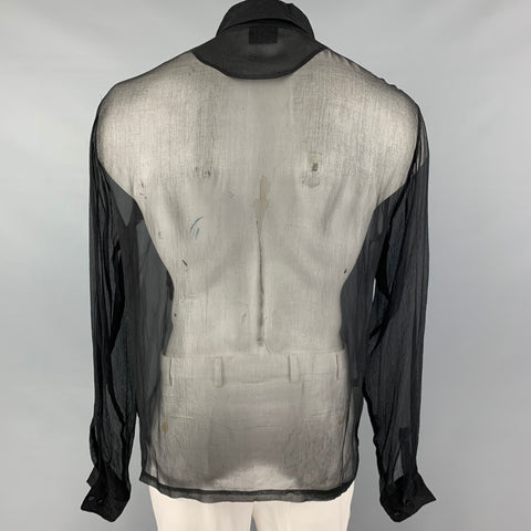 JUST CAVALLI Size L Black Ruffled Button Up Long Sleeve Shirt