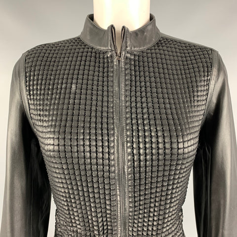 ESCADA Taille 6 Veste zippée en peau d'agneau noire