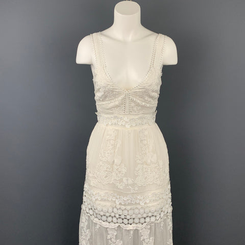 SELF-PORTRAIT Size 6 White Lace Cotton Blend Dress