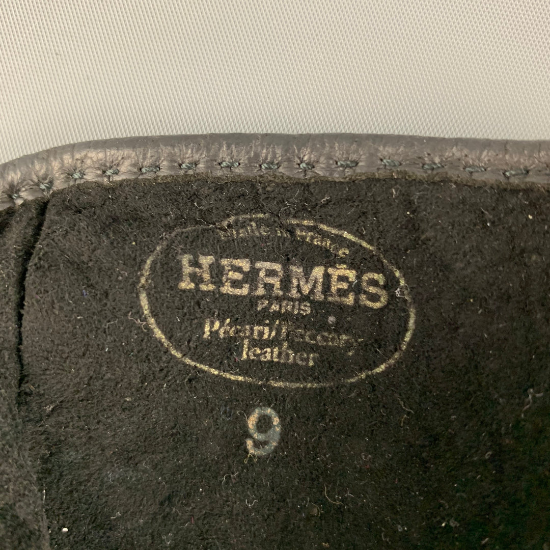 HERMES Size 9 Black Perforated Fingerless Driving Gloves