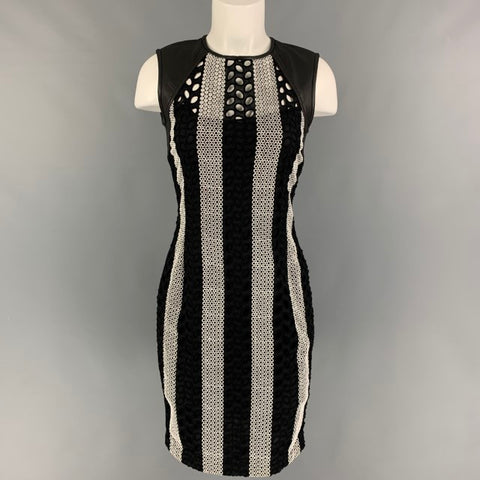 YIGAL AZROUEL Talla 4 Vestido sin mangas de piel de cordero con ojales de algodón blanco y negro