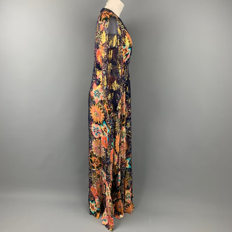 CHLOE Size 6 Multi-Color Metallic Silk Maxi Dress