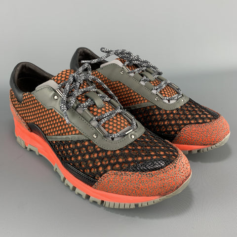 LANVIN Size 7 Orange MIxed Mesh Reflective Sneakers