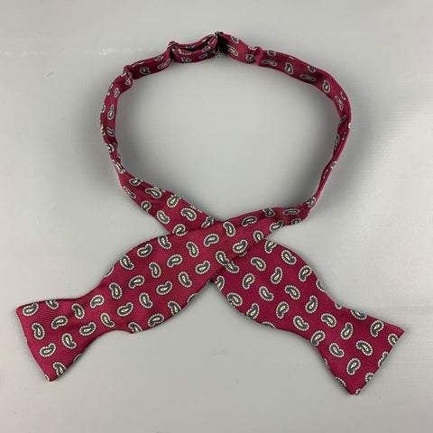 ROBERT TALBOTT Burgundy Grey Paisley Silk Adjustable Bow Tie
