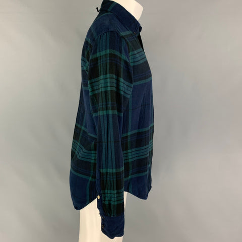 RAG & BONE Size S Navy Green Plaid Cotton Polyamide Long Sleeve Shirt