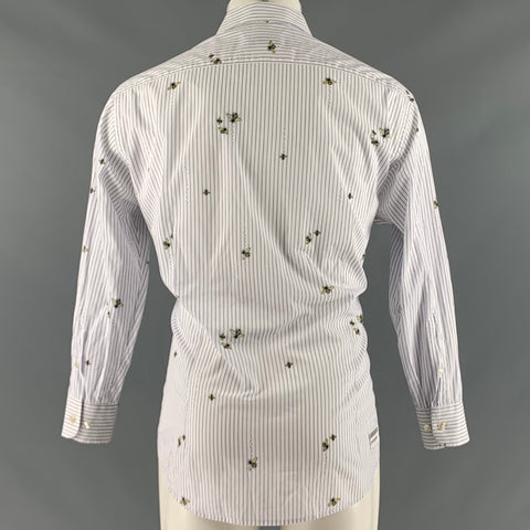 ETRO Size M White Purple Stripe Cotton Button Up Long Sleeve Shirt