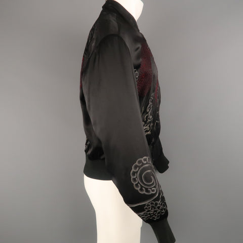 GUCCI by TOM FORD 2001 S Black Dragon Silk Reversible Bomber Jacket