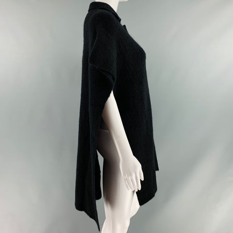 RUS Taille S Noir Laine Mérinos Boutonné Poncho Pull