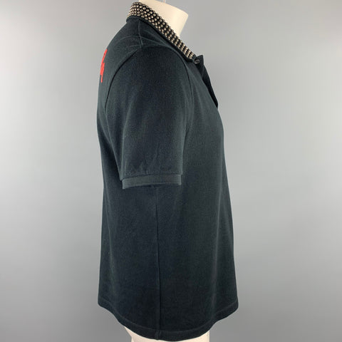 GUCCI Size XXL Black Blind For Love Studded Pique Buttoned