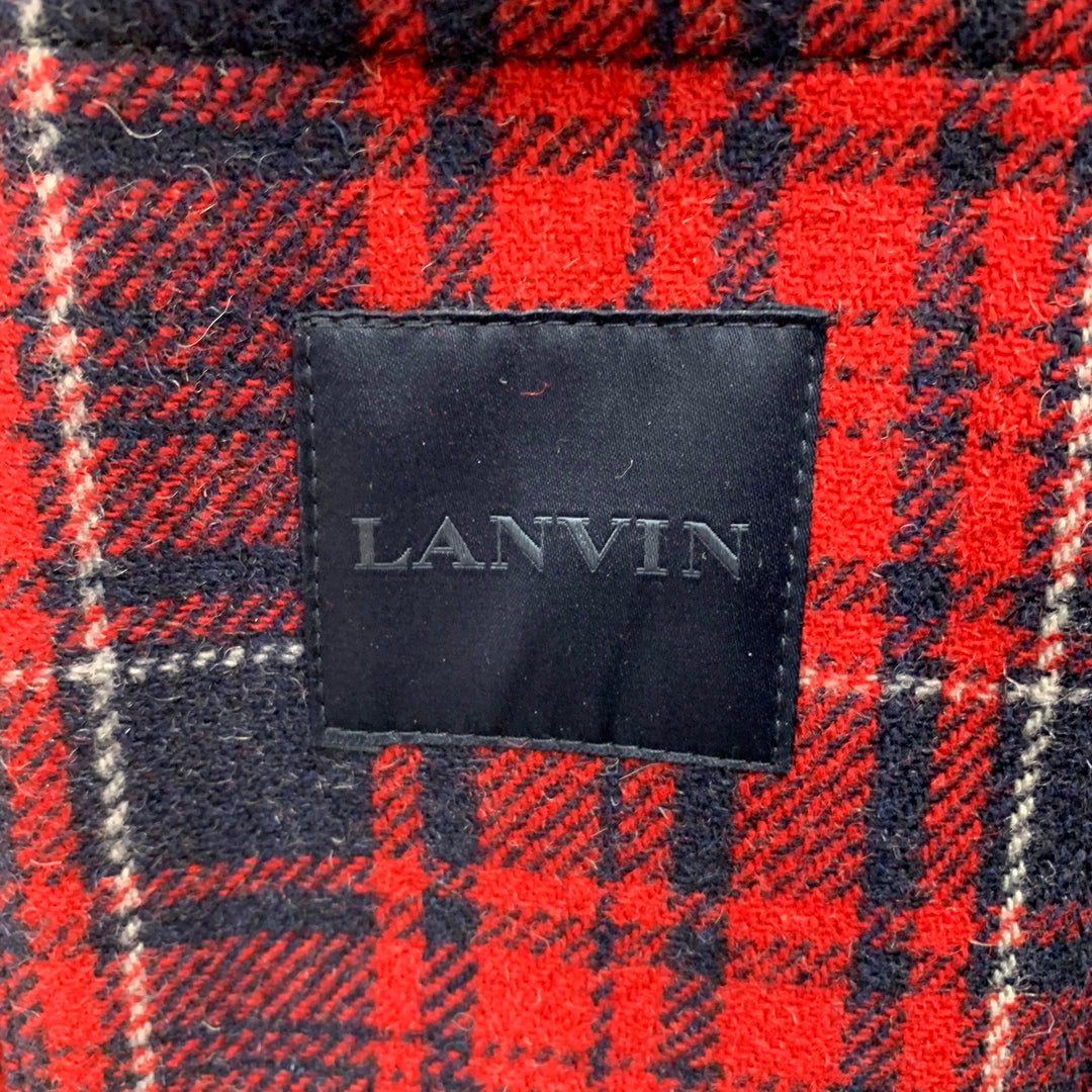 LANVIN Size 44 Grey & Black Herringbone Wool / Polyamide Hooded Jacket