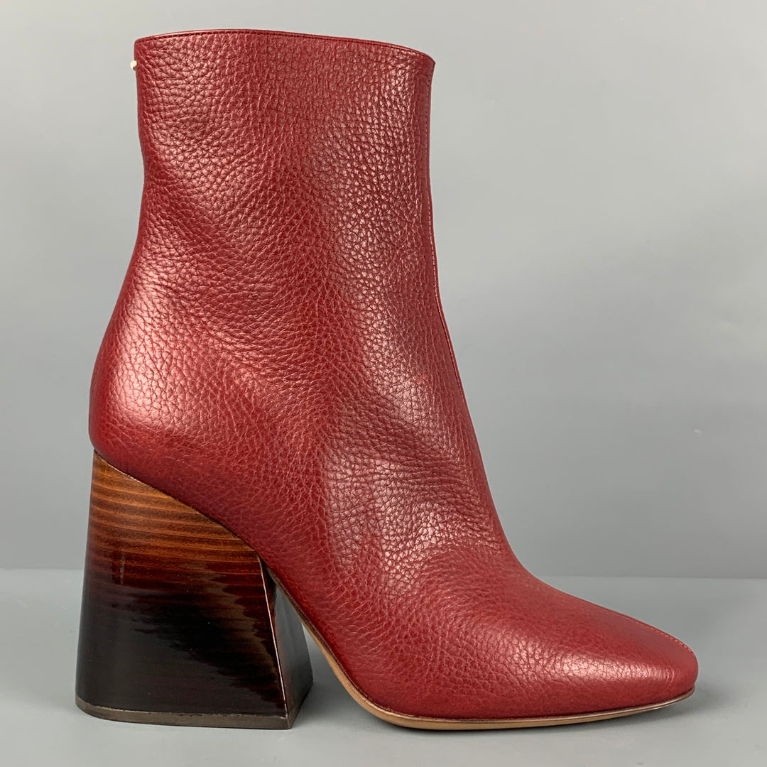 MAISON MARTIN MARGIELA Size 6 Red Leather Pebble Grain Chunky heel Boots