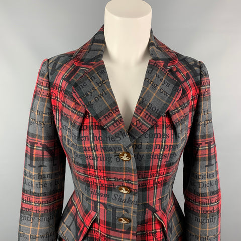 VIVIENNE WESTWOOD RED LABEL Size 2 Grey & Red Print Plaid Jacket