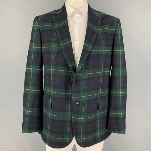 POLO by RALPH LAUREN Size 46 Green Navy Plaid Wool Cashmere Sport Coat
