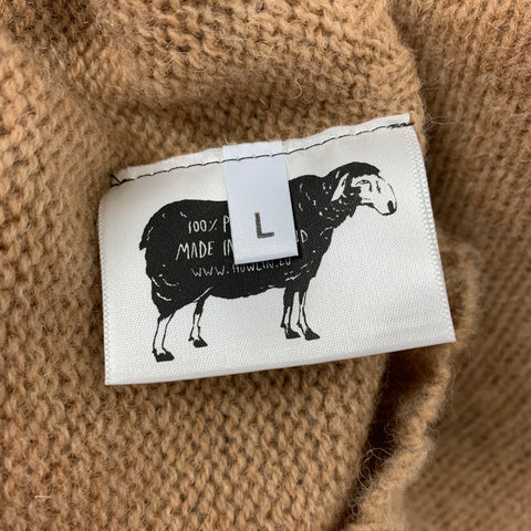 HOWLIN Size L Tan Knitted Wool Crew-Neck Sweater