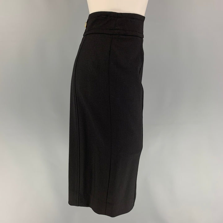 CAROLINA HERRERA Size 2 Black Virgin Wool Lycra Pencil Skirt