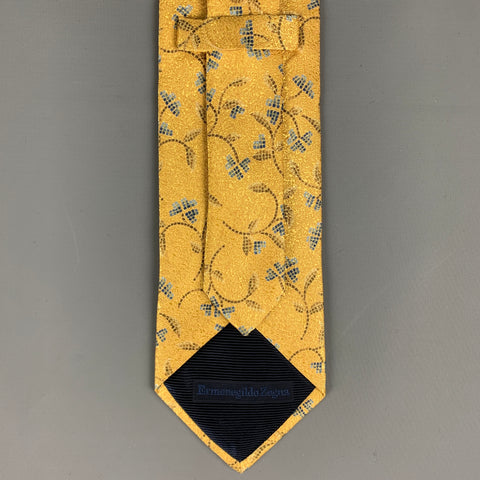 ERMENEGILDO ZEGNA Yellow Blue Abstrack Floral Silk Tie