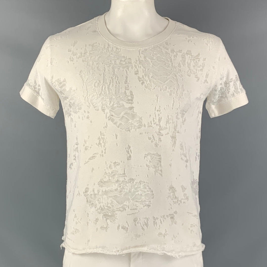 IRO 'NASTA Size L White Distressed Cotton Blend Crew-Neck T-shirt
