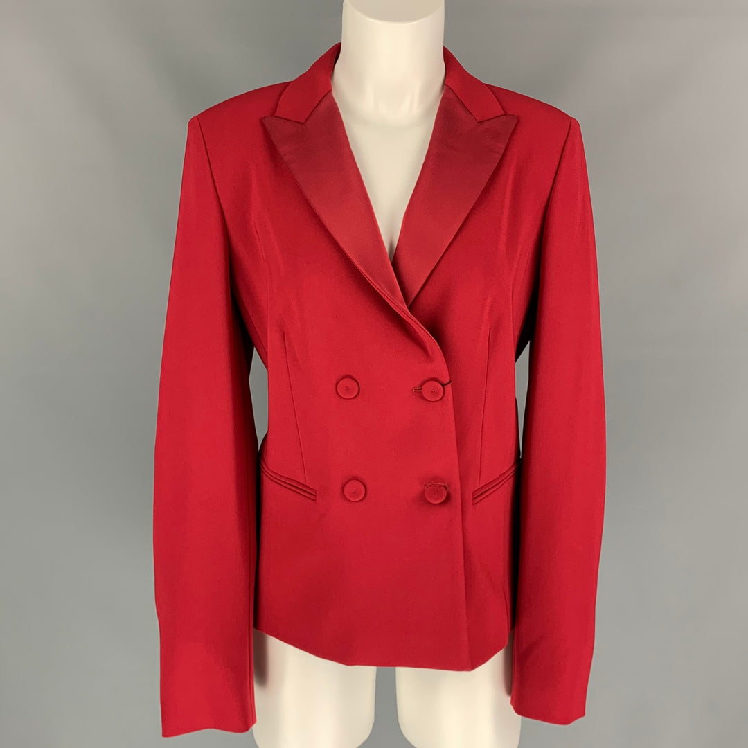 MAX MARA Size 12 Red Triacetate Blend Two Tone Double Breasted Jacket