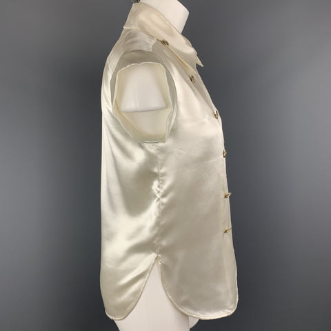 CHANEL Size 4 Cream Satin Double Breasted Military Blouse