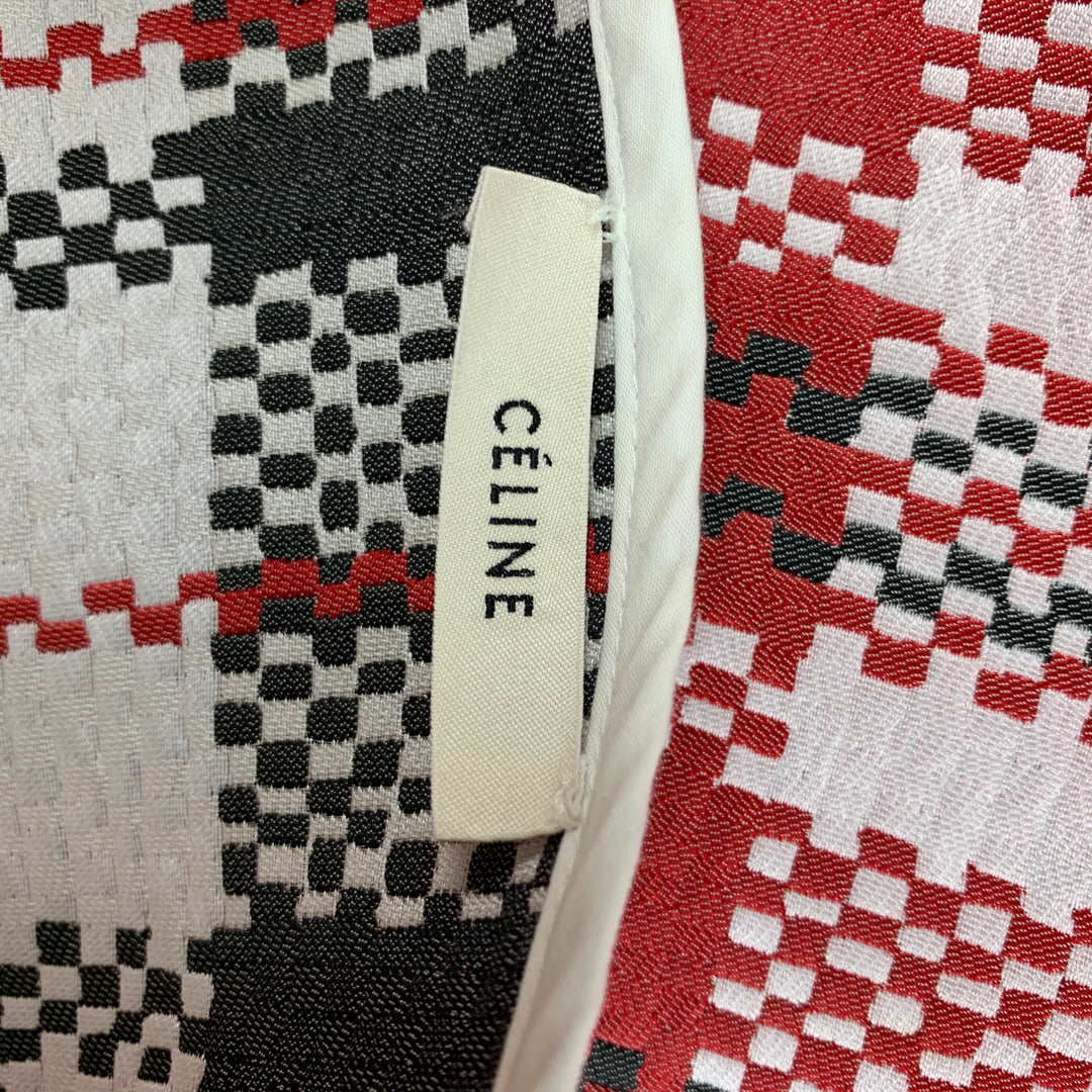 CELINE Size 2 Red Pink Polyester Blend Checkered A-Line Mid-Calf Skirt