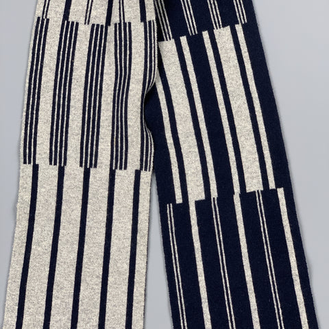 DRAKES LONDON Navy & Grey Striped Wool Scarf
