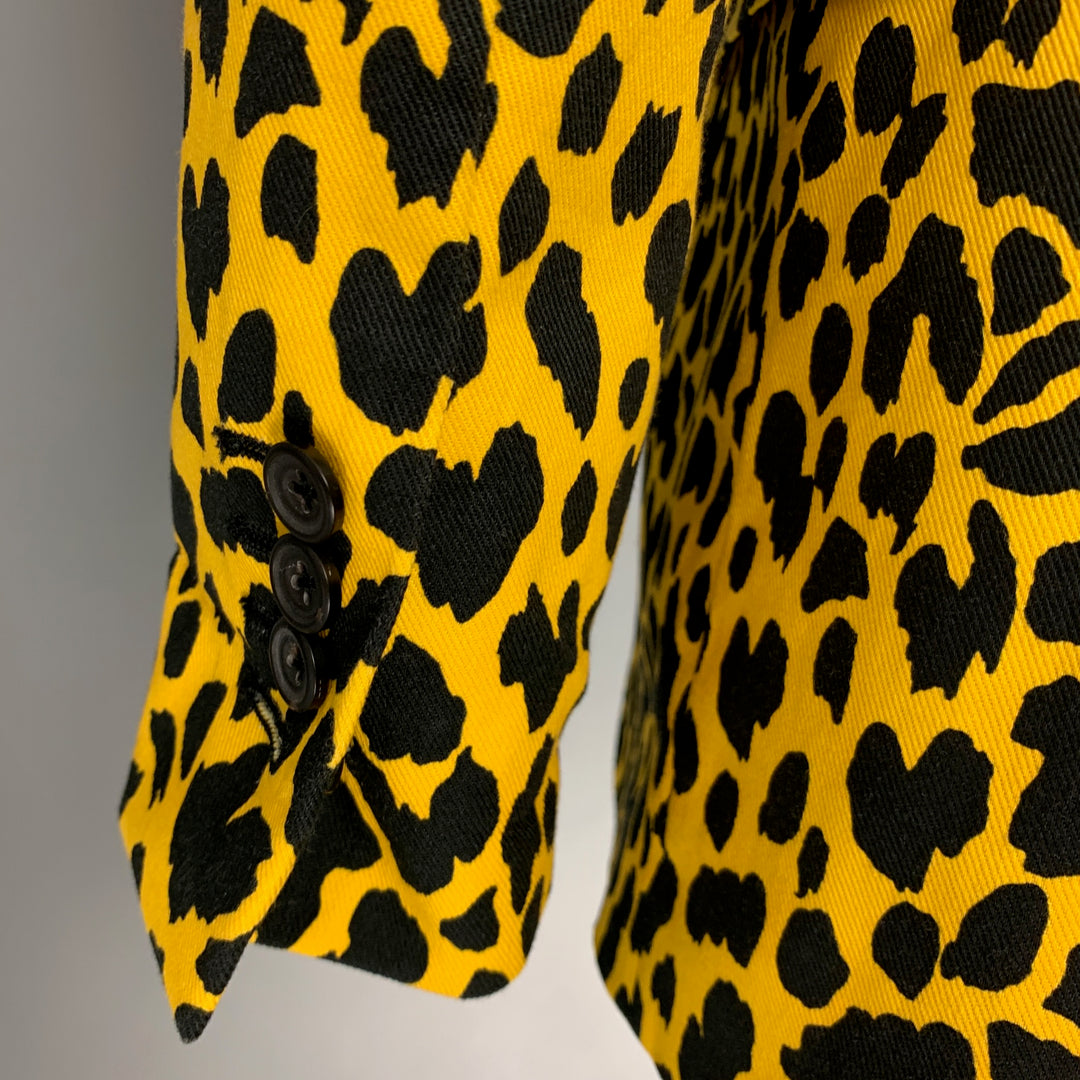 R13 Size XS Yellow Black Animal Print Cotton Notch Lapel  Suit