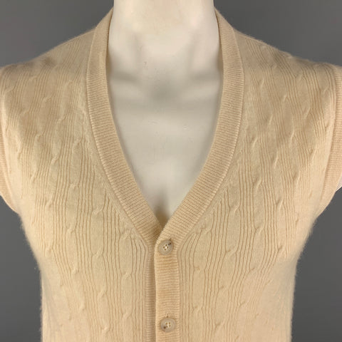 BRAEMAR M Chaleco tipo suéter con botones y cuello en V de cachemir de punto color crema