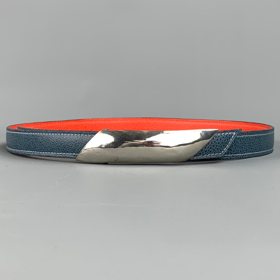 ROBIN KAHN Reversible Size 32 Blue & Orange Leather Sterling Silver Belt