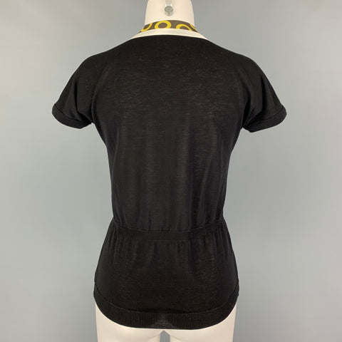 ETRO Size 6 Black Multi-Color Cotton Silk Pleated Short Sleeve Casual Top