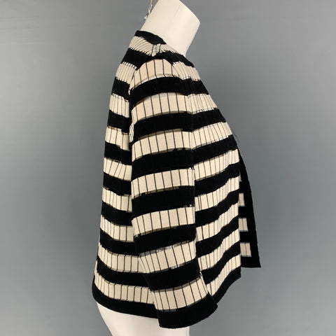 AKRIS Size 6 Black White Wool Blend Stripe Cutout Jacket