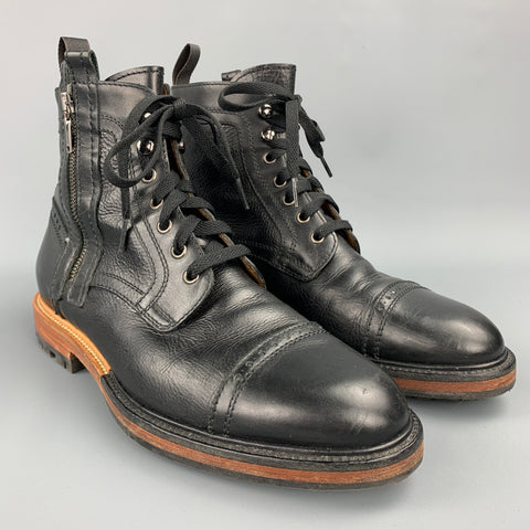 LANVIN Size 9 Black Leather Cap Toe Side Zipper Ankle Boots