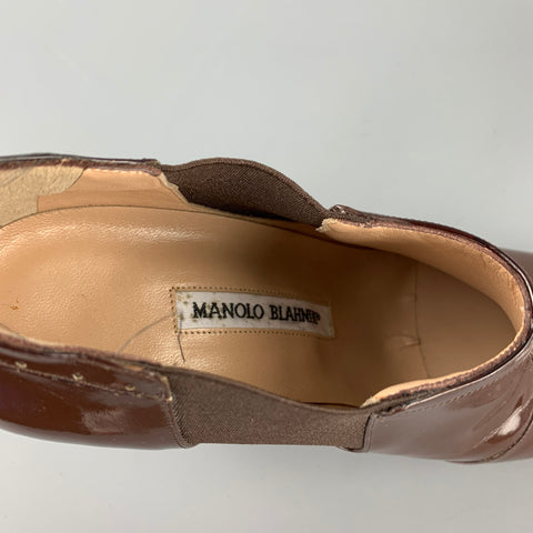 MANOLO BLAHNIK Talla 8.5 Botines de charol marrón