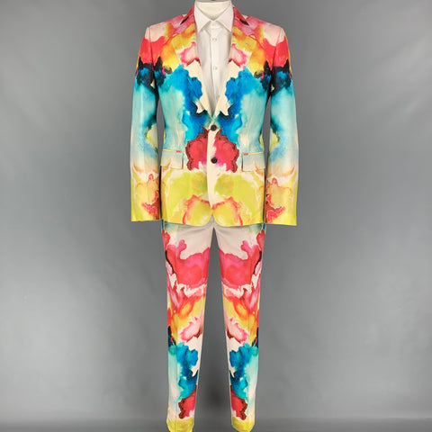 ALEXANDER MCQUEEN SS 20 Size 42 Multi-Color Print Wool Silk Notch Lapel Suit