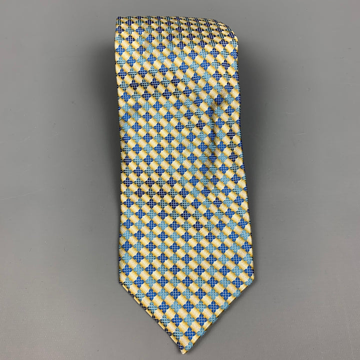 KENZO Cravate en soie à carreaux bleus et jaunes