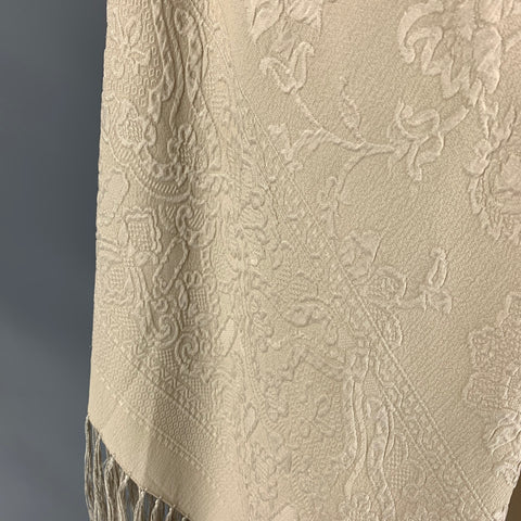 GIORGIO ARMANI Beige Jacquard Silk Fringe Shawl