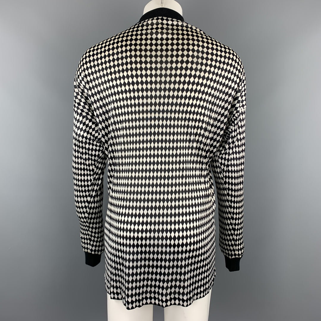 Vintage GIANNI VERSACE Size S Black & White Rhombus Polyamide High Collar Pullover Sweater