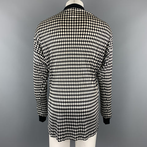 Vintage GIANNI VERSACE Size S Black & White Rhombus Polyamide High Collar Pullover Sweater
