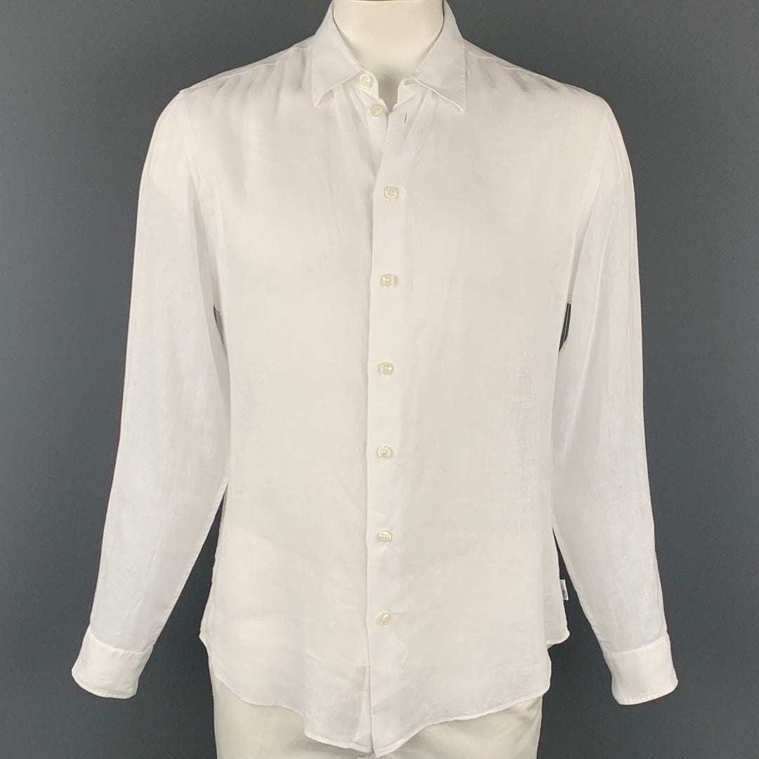 ARMANI COLLEZIONI Size L White Linen Button Up Long Sleeve Shirt