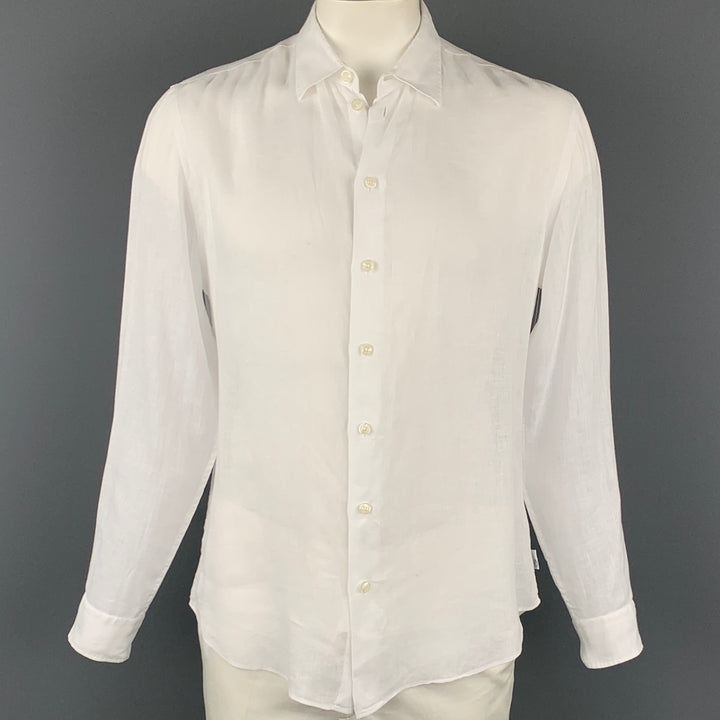 ARMANI COLLEZIONI Camisa de manga larga con botones de lino blanco talla L