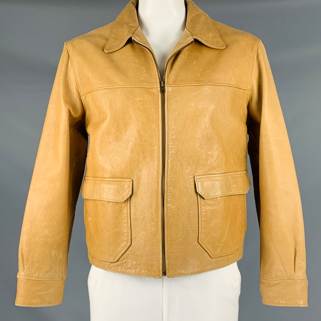 RRL by RALPH LAUREN Size L Tan Distressed Leather Zip Up Jacket