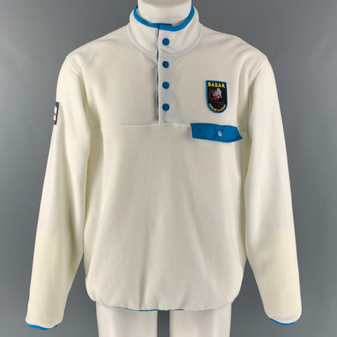 ROWING BLAZERS Size M White Blue Contrast Trim Polyester One pocket Sweatshirt