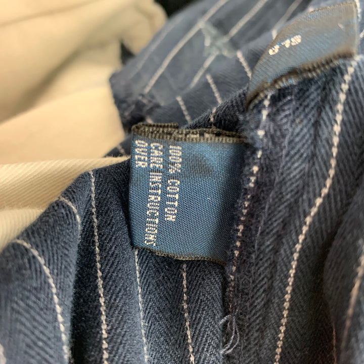 POLO par RALPH LAUREN Taille 34 Pantalon décontracté en coton à fines rayures blanc marine avec braguette boutonnée
