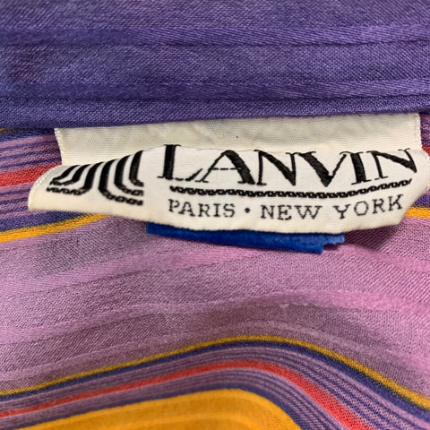 LANVIN Taille 10 Haut décontracté à manches courtes à rayures orange violet